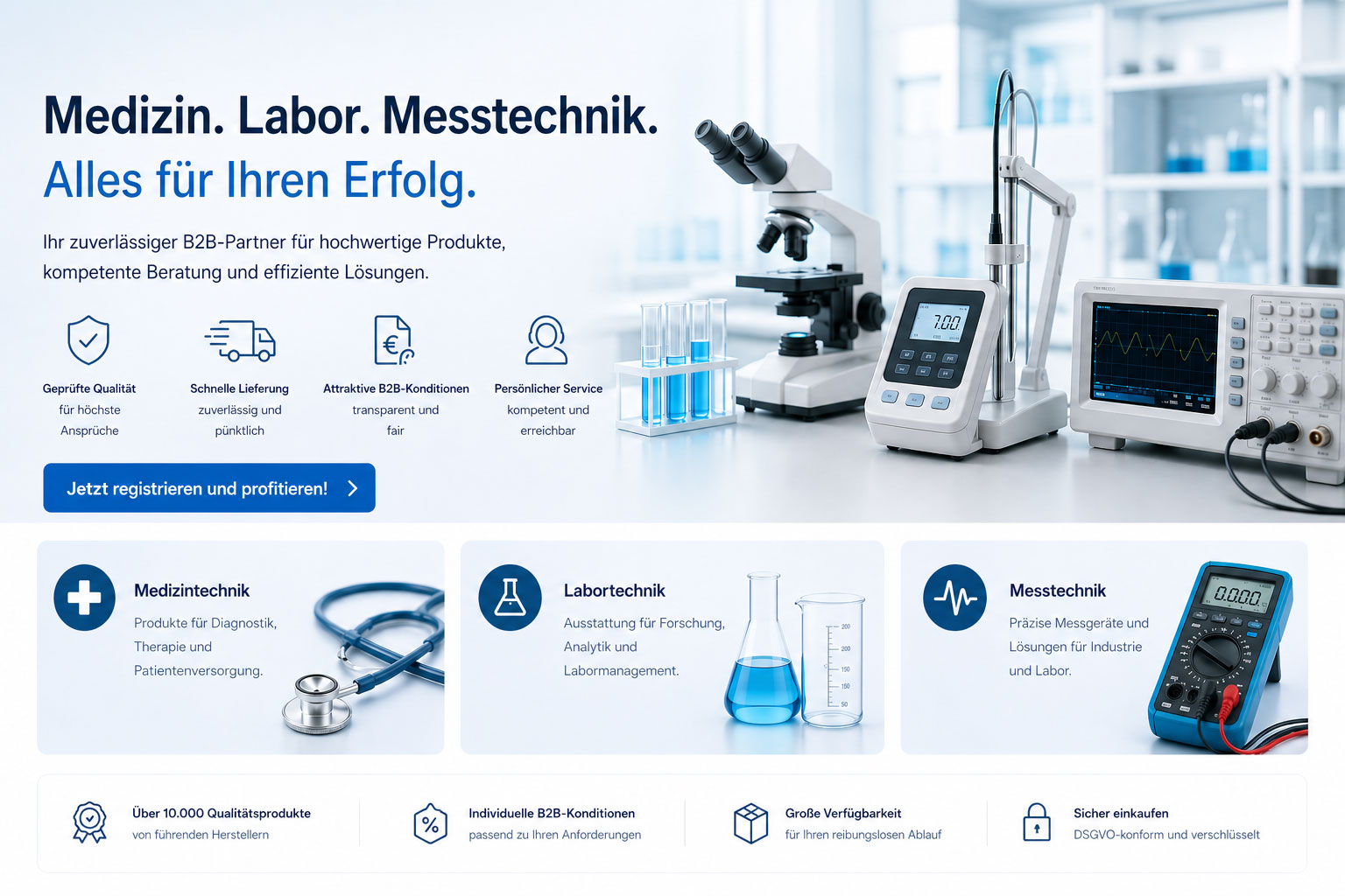 B2B Shop für hochwertige Medizin-, Labor- und Messtechnik für Händler und Gewerbe!
